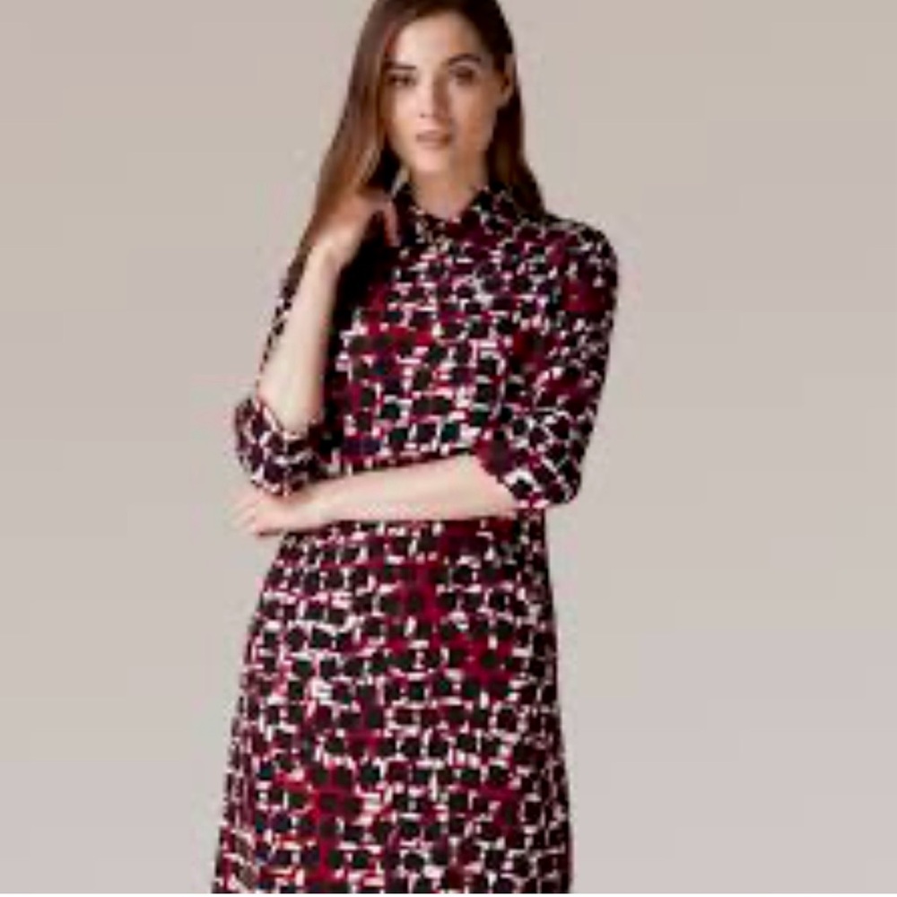 Jaeger Check Print Collar Detail Dress